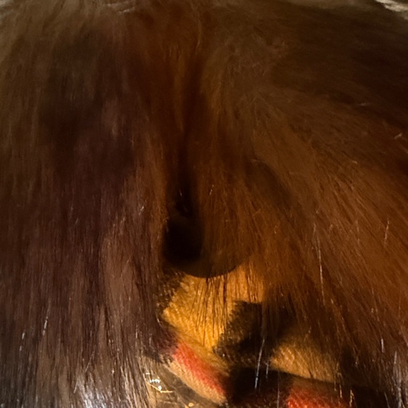 Burberry Tan and Black Check Scarf with Fur Accents. Cashmere with lambskin trim - Picture 4 of 7